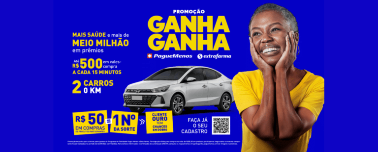 Pague Menos e Extrafarma lançam promoção “Ganha Ganha” com sorteio de carros e prêmios instantâneos