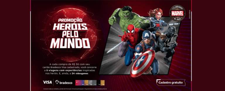 Bradesco e Visa sortearão viagens para destinos inspirados nos heróis da Marvel, em nova promoção