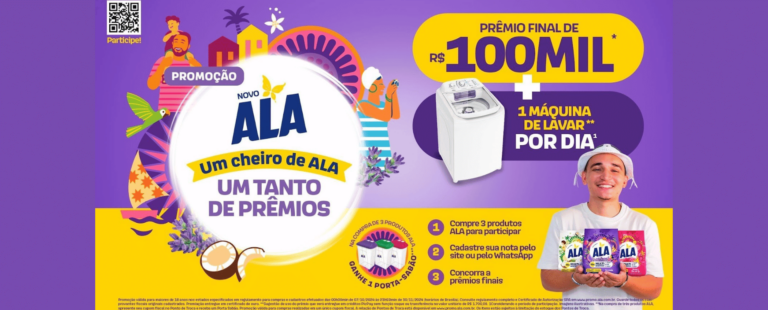 Queridinha do Norte e Nordeste, ALA lança promoção com prêmio final de R$ 100 mil e sorteios diários de uma máquina de lavar