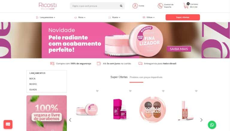 Ricosti Cosméticos lança e-commerce com entrega em todo o Brasil