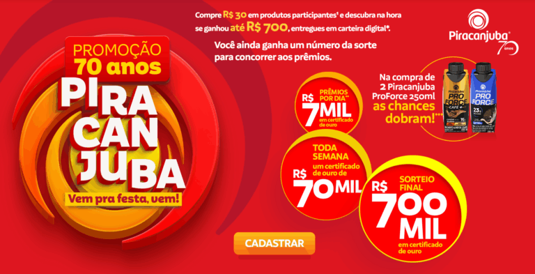 Piracanjuba sorteia R$ 700 mil em promoção que comemora 70 anos da marca