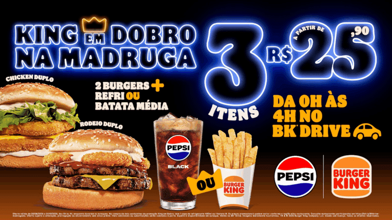 King em Dobro na Madruga: BK® e Pepsi Black lançam oferta exclusiva de 3 itens a partir de R$25,90 no BK® Drive