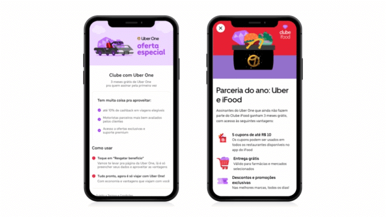 Parceria entre iFood e Uber começa com benefícios para clientes testarem programas de fidelidade de cada plataforma