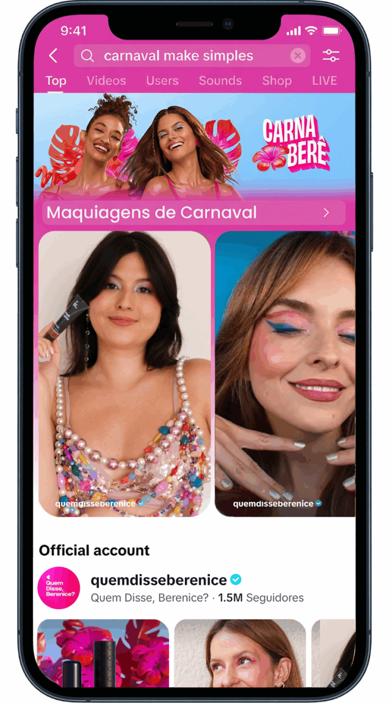 Quem Disse, Berenice? é a primeira marca brasileira de maquiagem a utilizar o Category Search Hub no TikTok para campanha de Carnaval