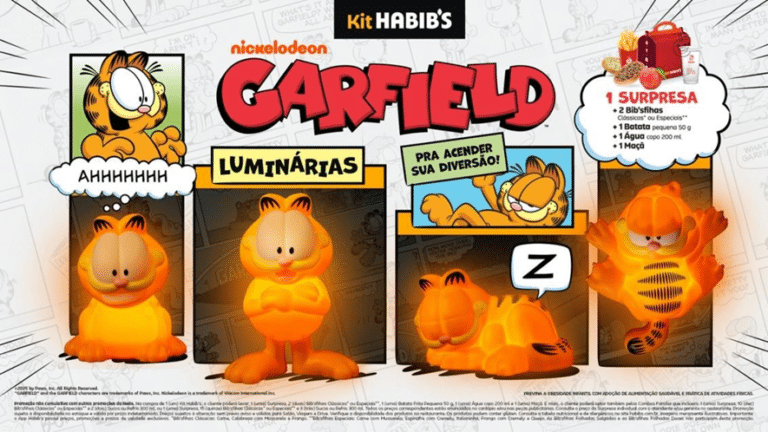 Garfield chega aos Kits do Habib’s e Ragazzo com Luminárias Exclusivas e Brinde Premium