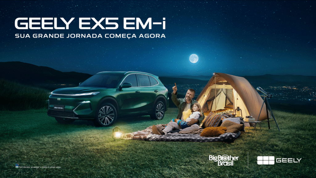Campanha Estrelas do Geely EX5 EM-i criada pela DRUM com Rodrigo e Maria Hilbert, lançada em abril de 2026 no Brasil