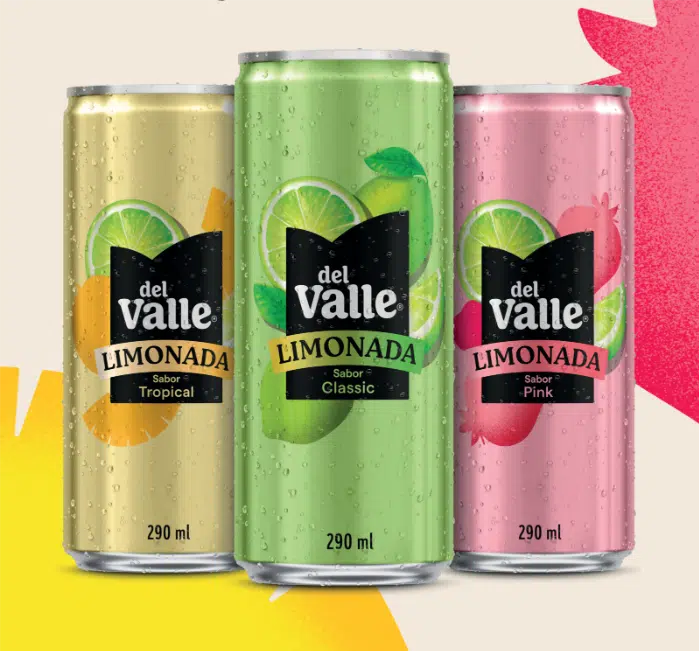 Linha Del Valle Limonadas lançada em 2026 nas versões Classic, Tropical e Pink em latas de 290ml
