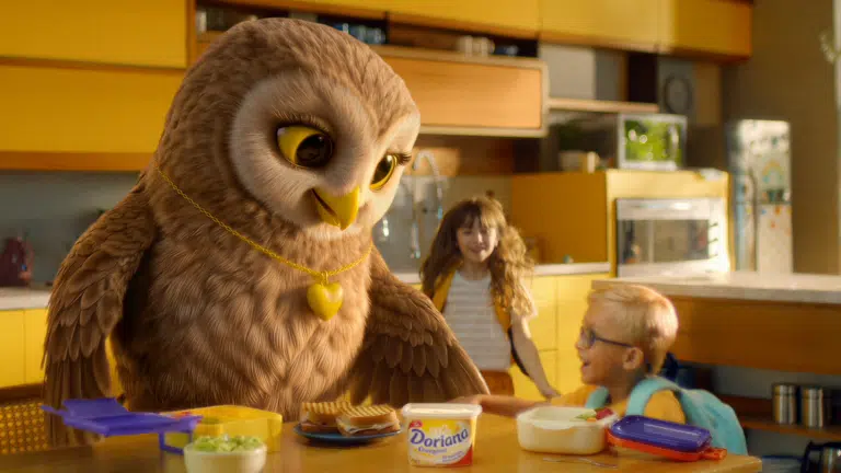 Campanha Mãe Coruja da Doriana Cremosa lançada em abril de 2026, criada pela GALERIA.ag com personagem inédita de mães corujas