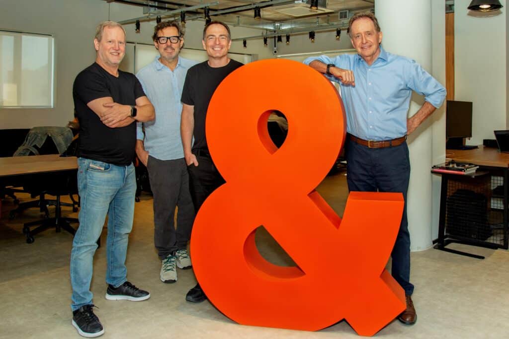 Claudio Gora, Flavio Waiteman, Claudio Kalim da Tech & Soul e Fico Meirelles da Moma Propaganda no lançamento do T&S Group em 2026