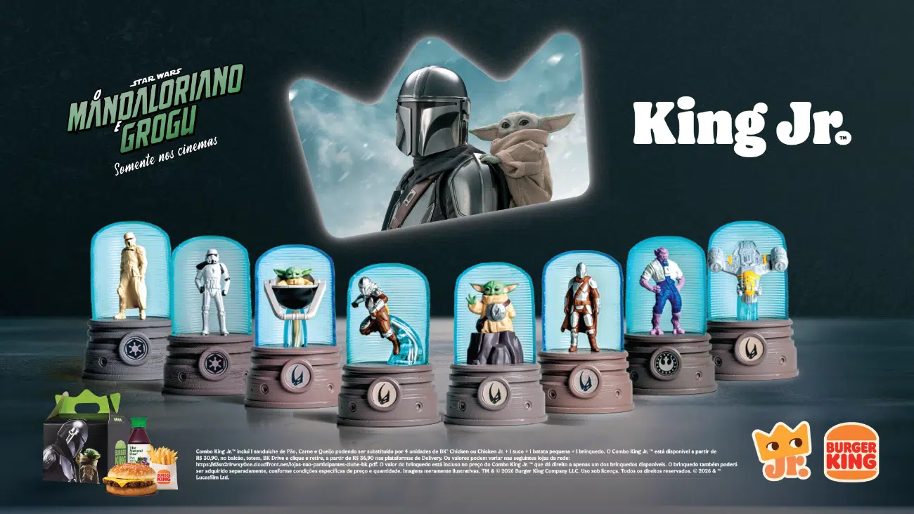 Coleção de brinquedos Star Wars O Mandaloriano e Grogu do Burger King no Combo King Jr lançada em abril de 2026