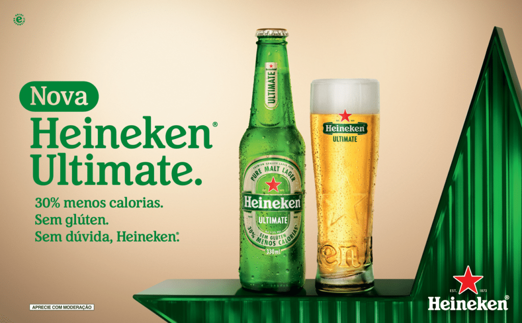 Heineken Ultimate nova cerveja com 97 calorias sem glúten e menor teor alcoólico lançada com exclusividade no Brasil em maio de 2026