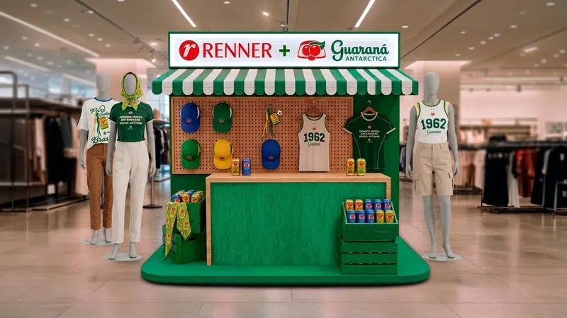 Ativação de personalização de camisetas da collab Renner e Guaraná Antarctica no Shopping Morumbi entre 22 e 24 de maio de 2026
