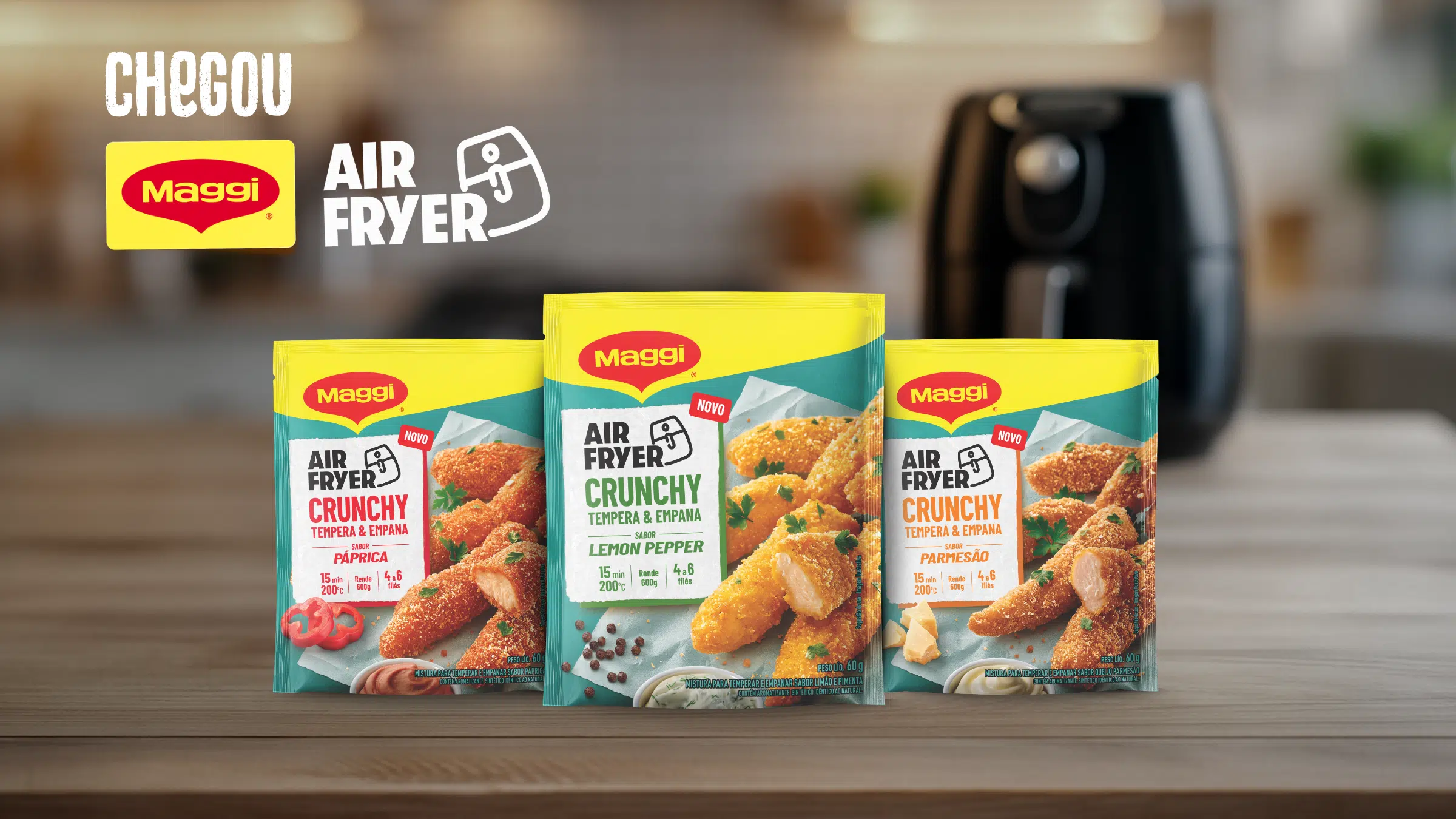 MAGGI lança linha específica para air fryer com Crunchy Tempera Empana Tempero em Frasco e Massa Semi-Pronta em maio de 2026