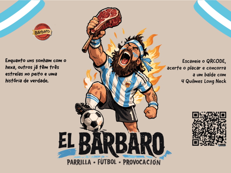 Rest Bárbaro lança personagem El Bárbaro criado com IA pela Wonderland com bolão da Copa 2026 e prêmios em cervejas Quilmes nas unidades do Itaim Bibi e Vila Madalena