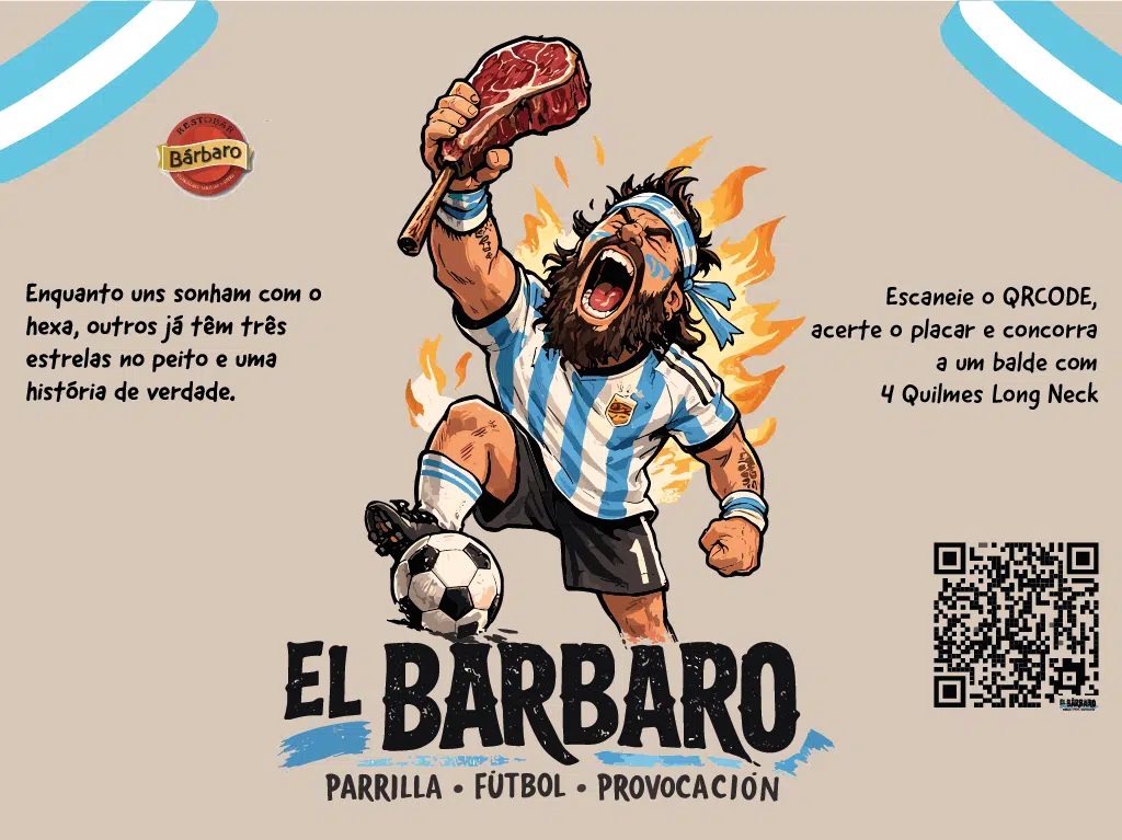 Rest Bárbaro lança personagem El Bárbaro criado com IA pela Wonderland com bolão da Copa 2026 e prêmios em cervejas Quilmes nas unidades do Itaim Bibi e Vila Madalena