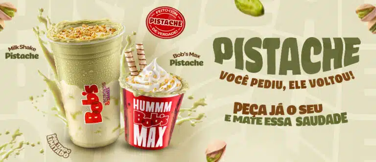 Bob's relança linha de Pistache com Colherudo Shake e Colherudo Max disponível por tempo limitado nos mais de 1.000 pontos de venda em junho de 2026