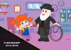 Dunlop conta a história da origem do pneu pneumático em episódio especial do Diário de Mika com a participação de John Boyd Dunlop em junho de 2026