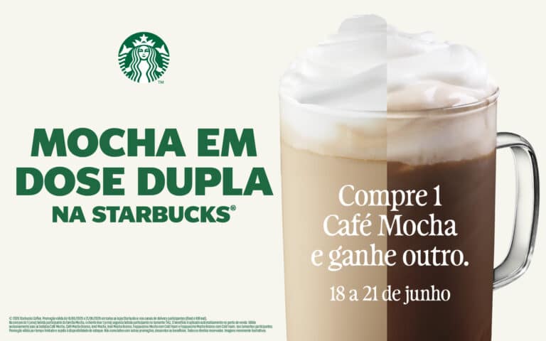 Starbucks Brasil lança Mocha em Dose Dupla com promoção 2 por 1 em bebidas Mocha e Chocolate entre 18 e 21 de junho de 2026