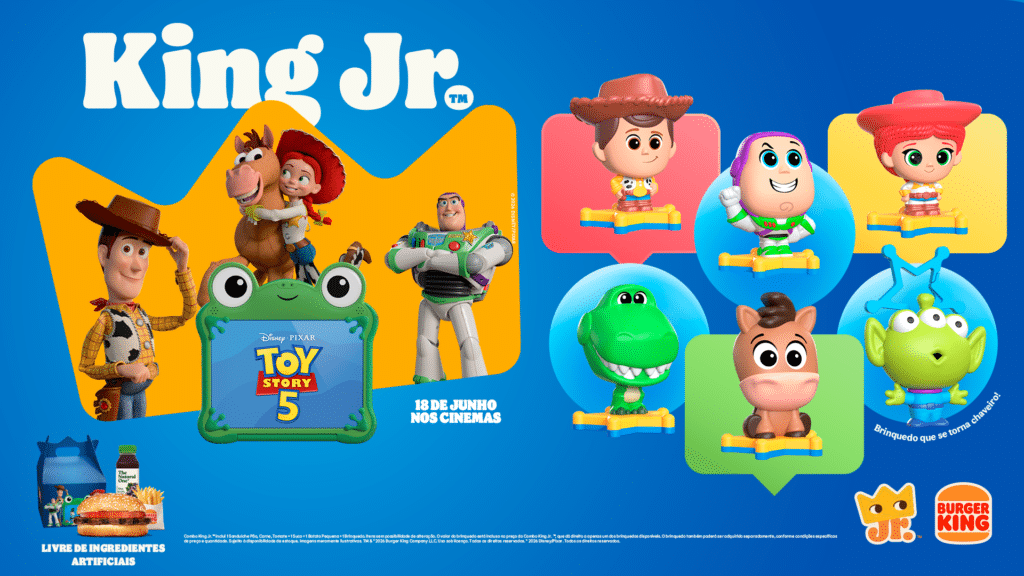 Burger King lança coleção exclusiva de Toy Story 5 com seis brinquedos no Combo King Jr por R$ 24,90 a partir de 3 de junho de 2026