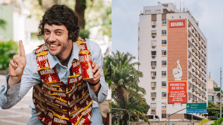 Brahma ergue empena de 10 mil latas no Rio de Janeiro para materializar promessa de cerveja grátis se o Brasil conquistar o Hexa
