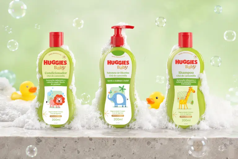 Huggies relança linha Banho Baby com personagens inéditos e fórmula hipoalergênica livre de lágrimas chegando ao mercado em julho de 2026