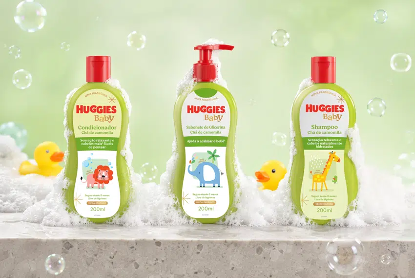 Huggies relança linha Banho Baby com personagens inéditos e fórmula hipoalergênica livre de lágrimas chegando ao mercado em julho de 2026