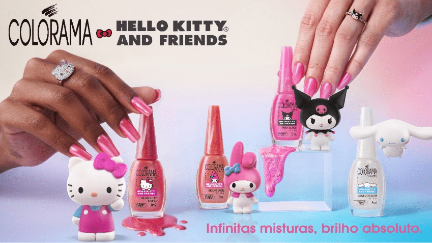 Colorama lança coleção Hello Kitty e Friends com efeito pó cromado inédito e quatro esmaltes veganos 6 Free em junho de 2026
