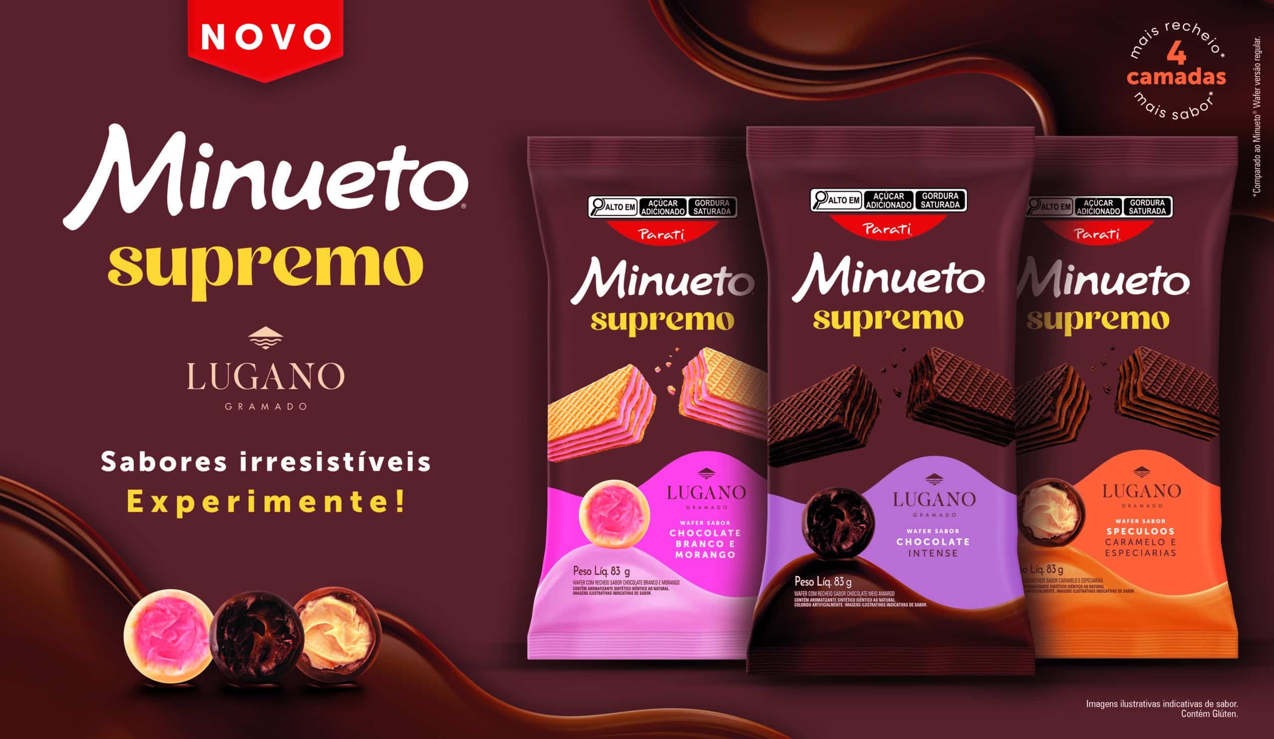 Minueto Supremo Lugano Chocolates wafer novo lançamento