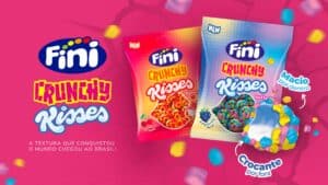 Fini lança Crunchy Kisses no Brasil com textura crocante por fora e macia por dentro em sabores Cereja Ácida e Framboesa em julho de 2026