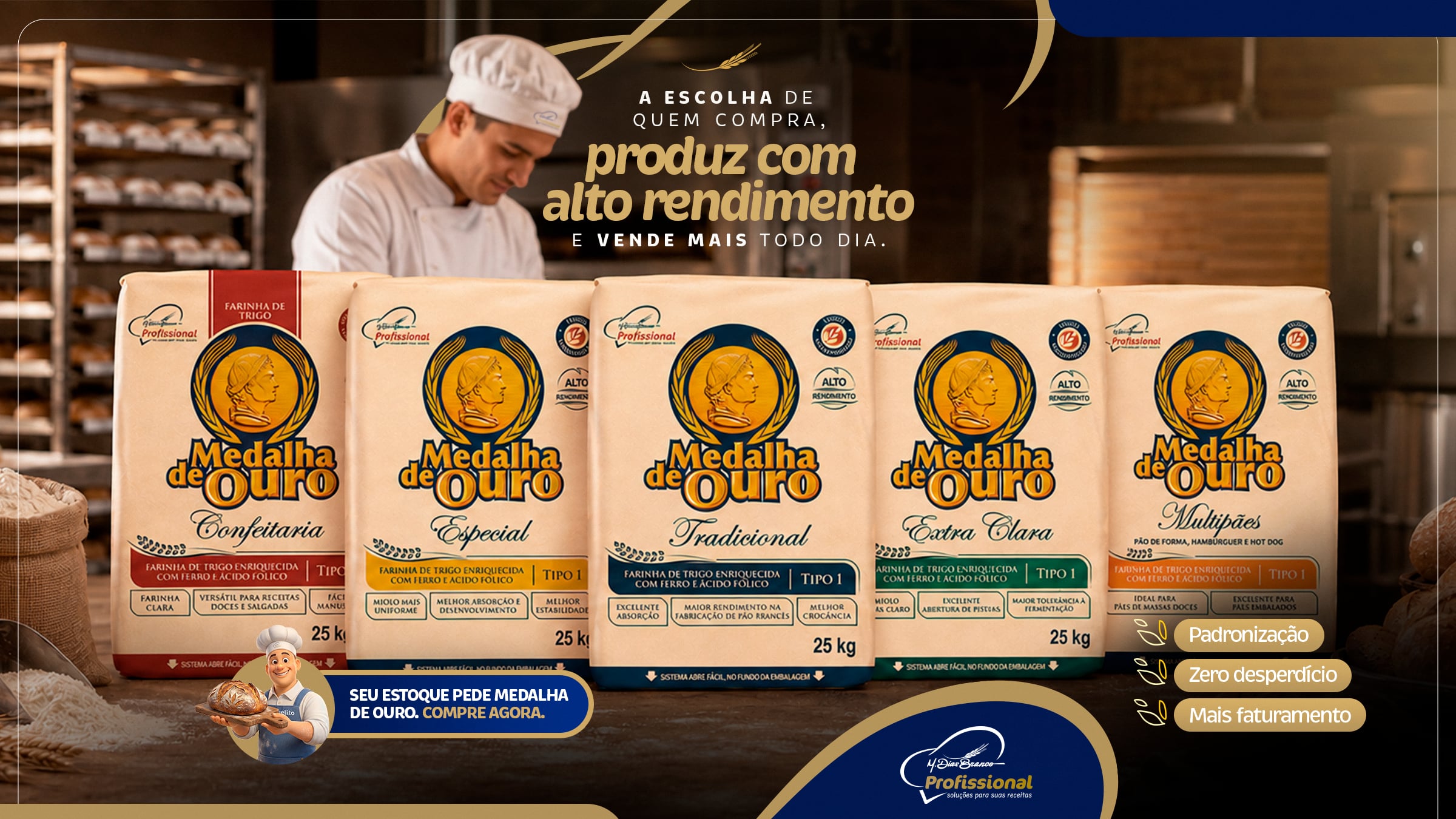 Farinhas e margarinas Medalha de Ouro, da M. Dias Branco Profissional