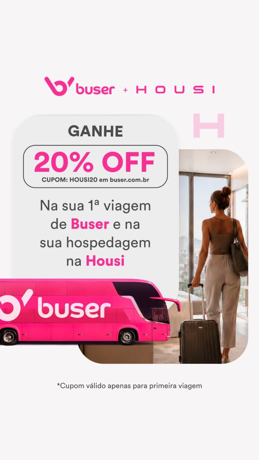 Parceria entre Housi e Buser com desconto em estadias e viagens