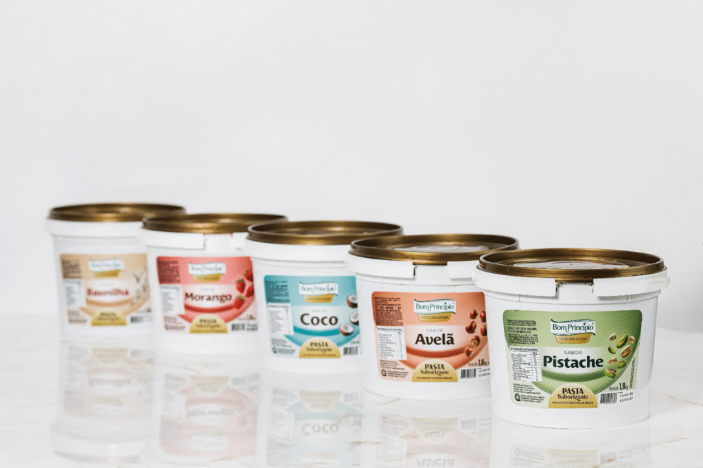 Linha de variegatos e pastas saborizantes para sorveterias da Bom Princípio Alimentos