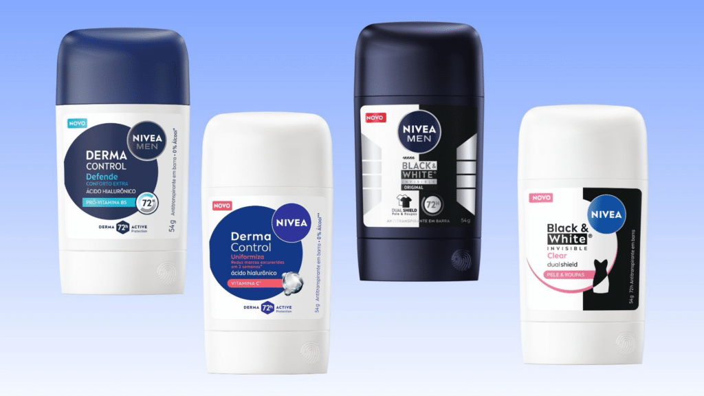 Linha de desodorantes stick NIVEA Black & White e Derma Control"