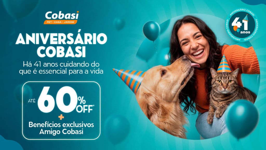 Cobasi comemora 41 anos com campanha de aniversário e ofertas de até 60%