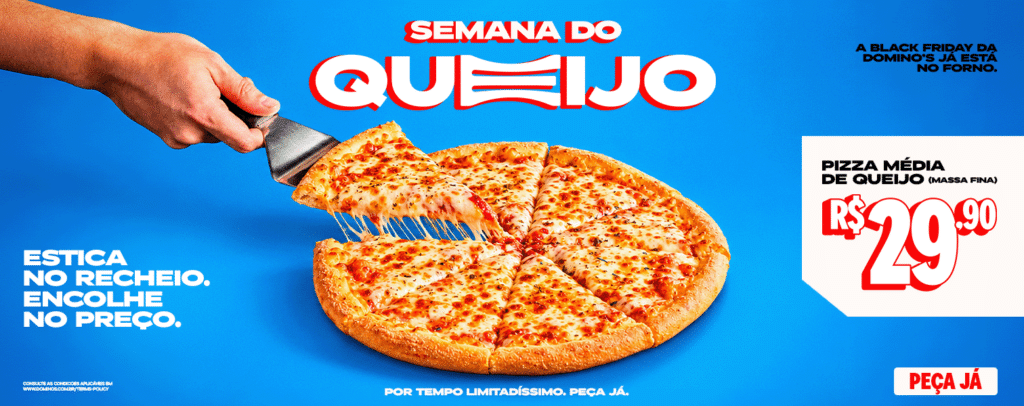 Domino’s faz pizza média de queijo a R$ 29,90 até 25 de outubro